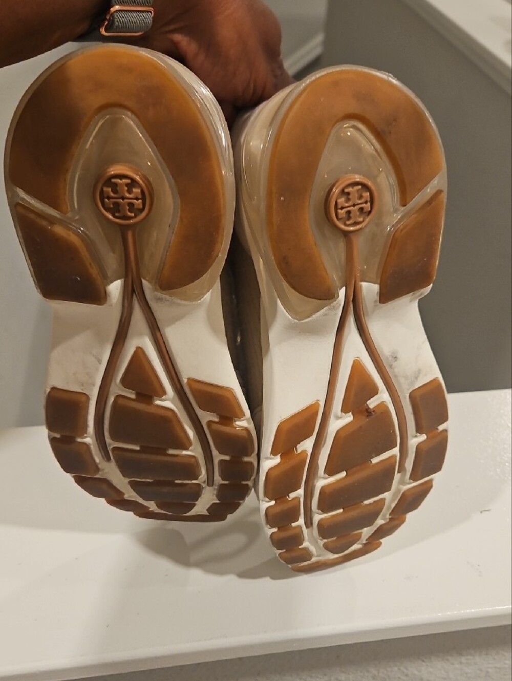 Tory Burch Neutral Beige Suede & Knit Mixed-Media Sneakers - Picture 5 of 6